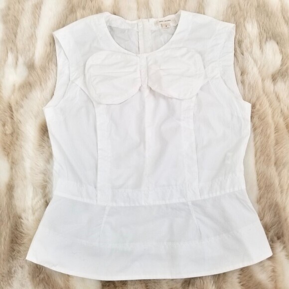 MARC JACOBS Peplum Bow Tie Top Sleevess Blouse White Preppy Minimal Quiet Luxury - Picture 1 of 11